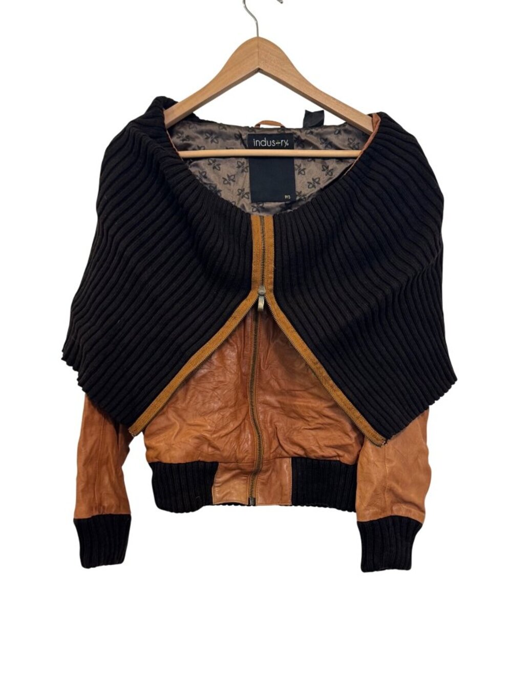 Vintage Industry Womens Genuine Leather Jacket P/S Brown Black Zippered